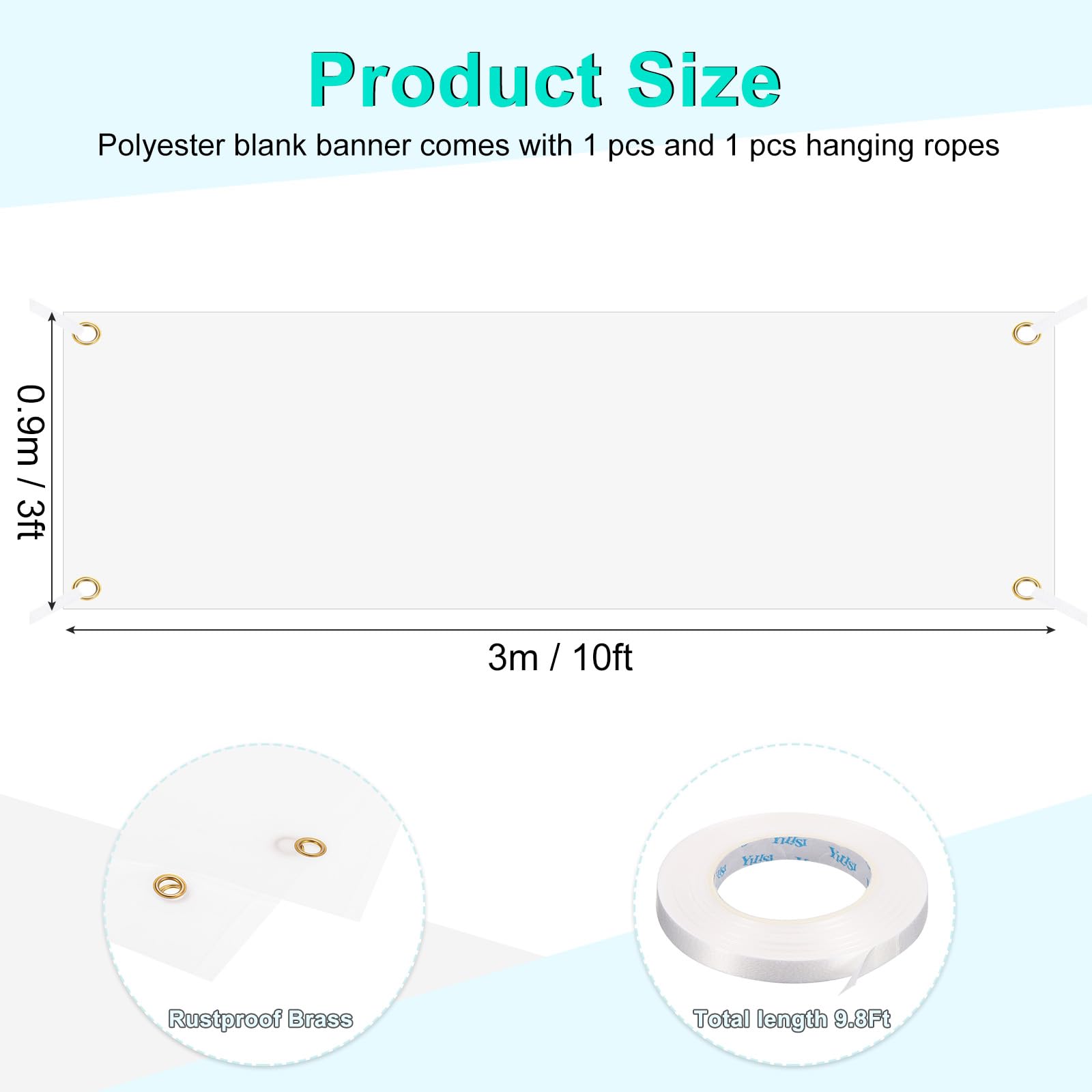PATIKIL Blank Banners Signs to Decorate 3'x10' Sublimation White Banner with Hanging Rope for Business Outside Outdoor Wall - Image 2