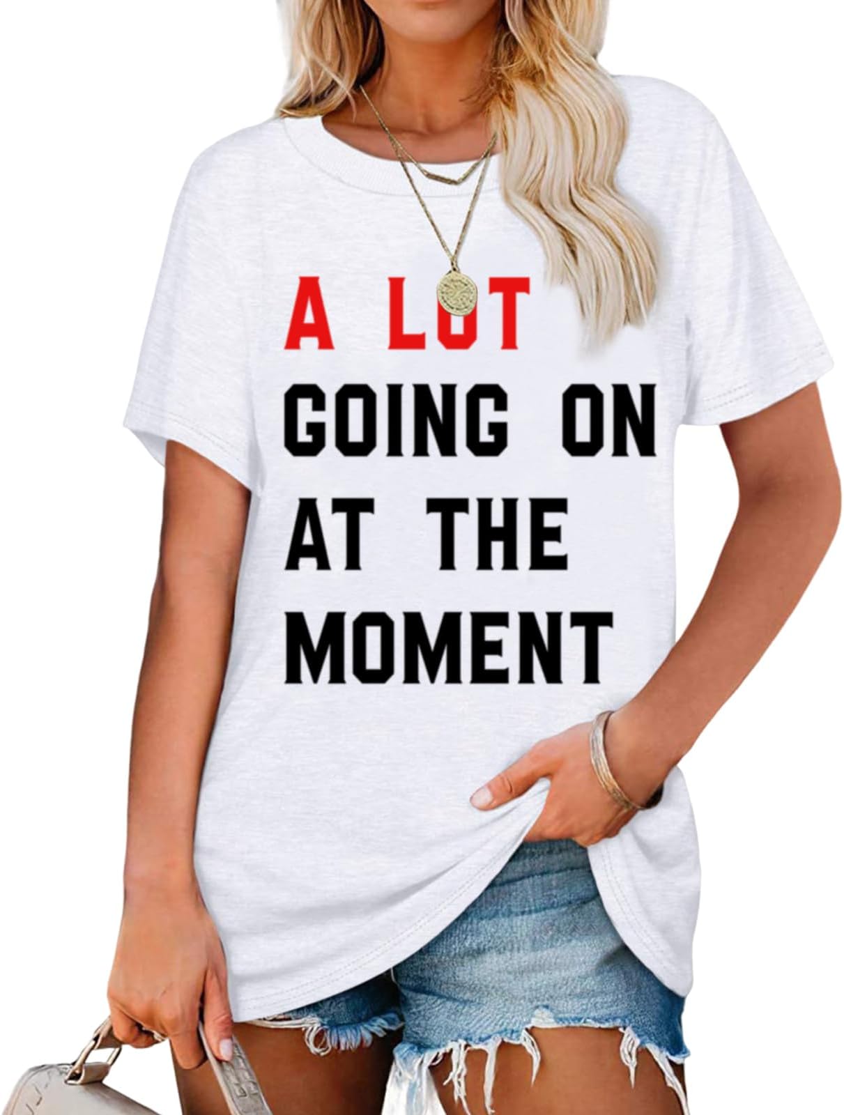 veufcyasA Lot Going On at The Moment Shirt Women Country Music Concert Shirts Cute Nashville Outfit Oversized Graphic Tees