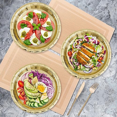 Image of Gold Disposable Paper Plates, 9 Inch Dinner Party Plates, 50 Count Bulk