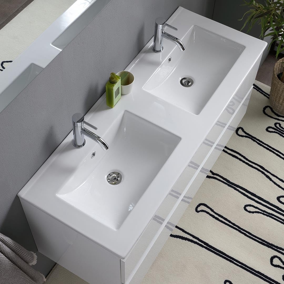 Kiamami Valentina - Mueble de baño Blanco Brillante 120cm, cajones y Lavabo Doble | Benaco