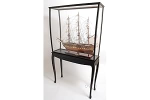 Old Modern Handicrafts USS Constitution Model Ship Display Case in Dark Mahogany...
