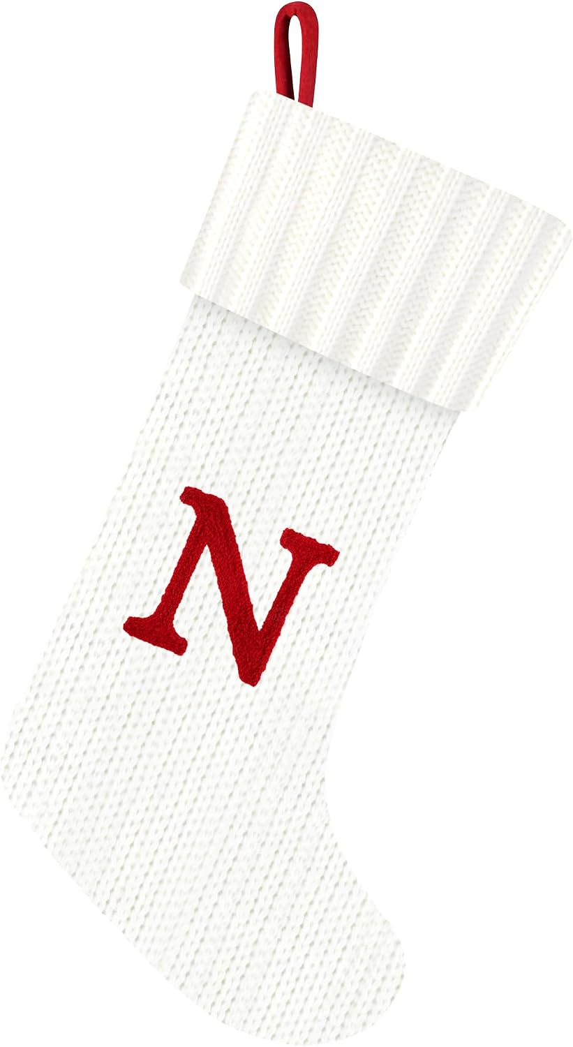 20-Inch Personlized Knit Christmas Stocking with Initials Green(J)