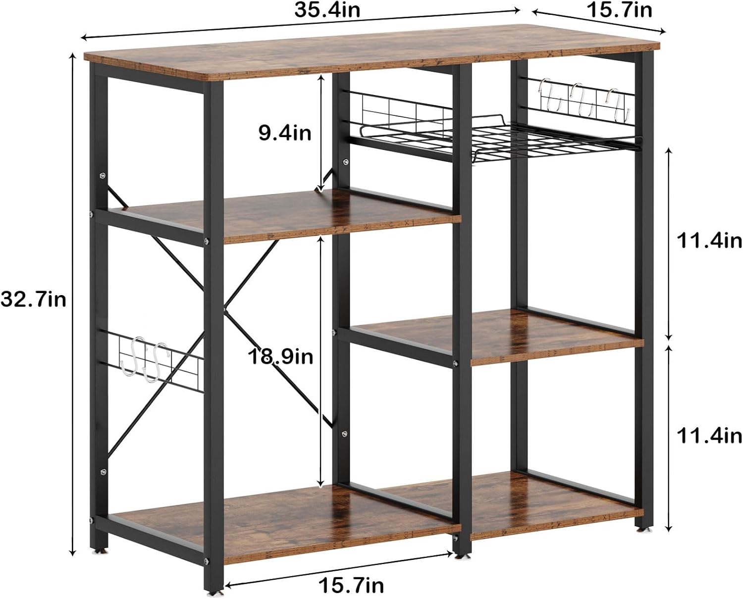 soges 3-Tier Kitchen Baker's Rack Utility Microwave Oven Stand Storage Cart Workstation Shelf, Rustic Brown W5s-FG