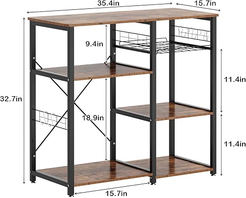 Miniatura 3 de soges 3-Tier Kitchen Baker's Rack Utility Microwave Oven Stand Storage Cart Workstation Shelf, Rustic Brown W5s-FG Marrón (Rustic Brown),Nogal