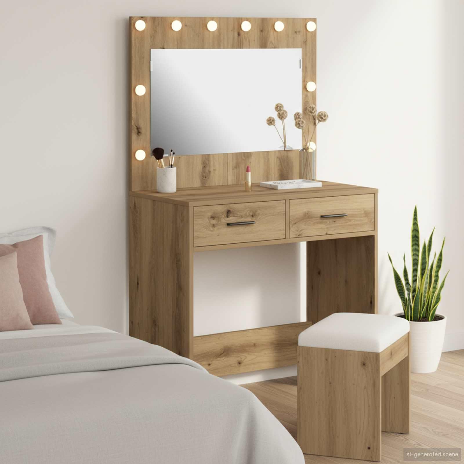 vidaXL Toaletka Dąb rzemieślniczy 78,5 x 41 x 135 cm | Wiele miejsca na przechowywanie Twoich rzeczy w zorganizowany sposób, LED-y wokół lustra,