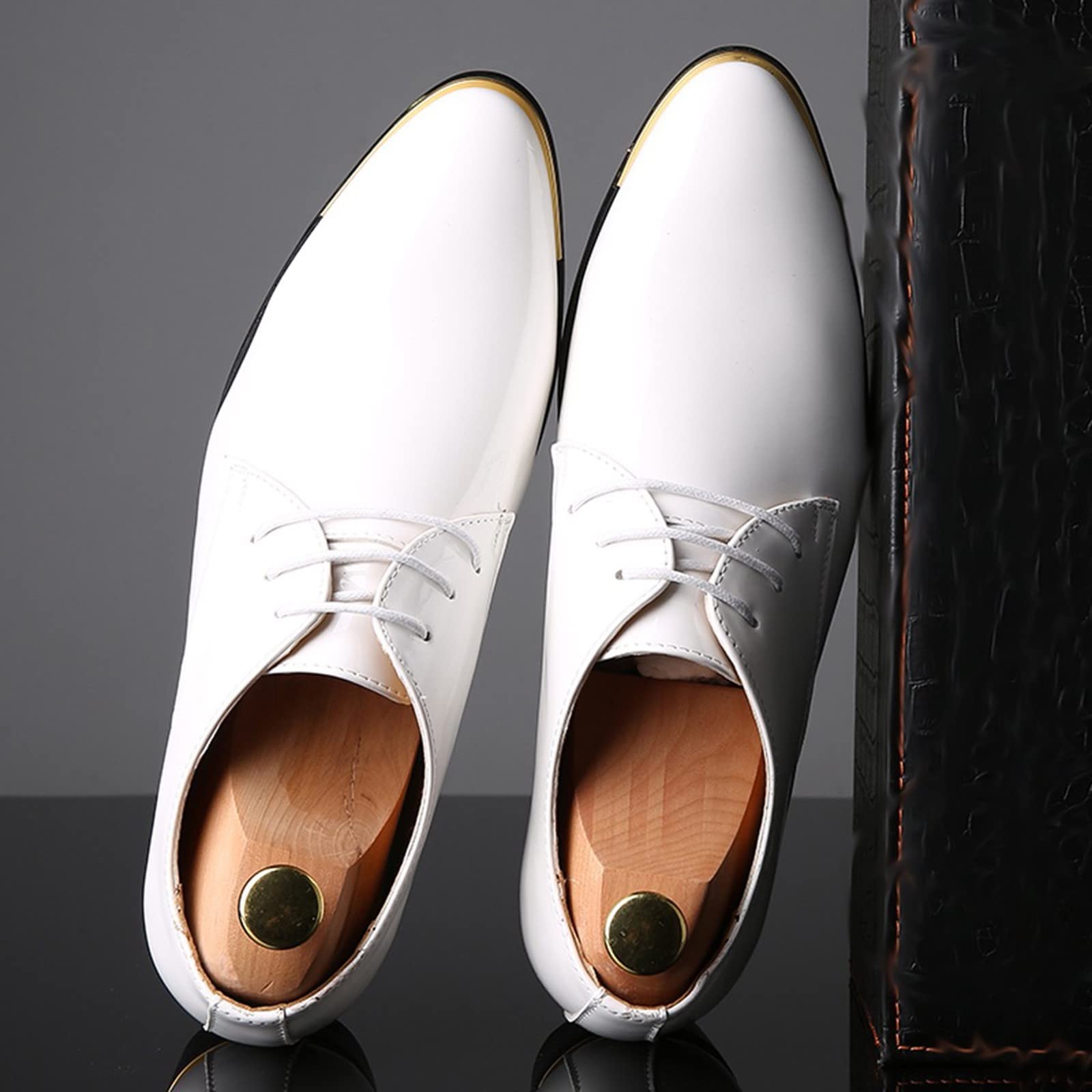 Scarpe da sera da uomo lucide, classiche, stringate, formali, con suola metallica, eleganti calzature da sera in ecopelle