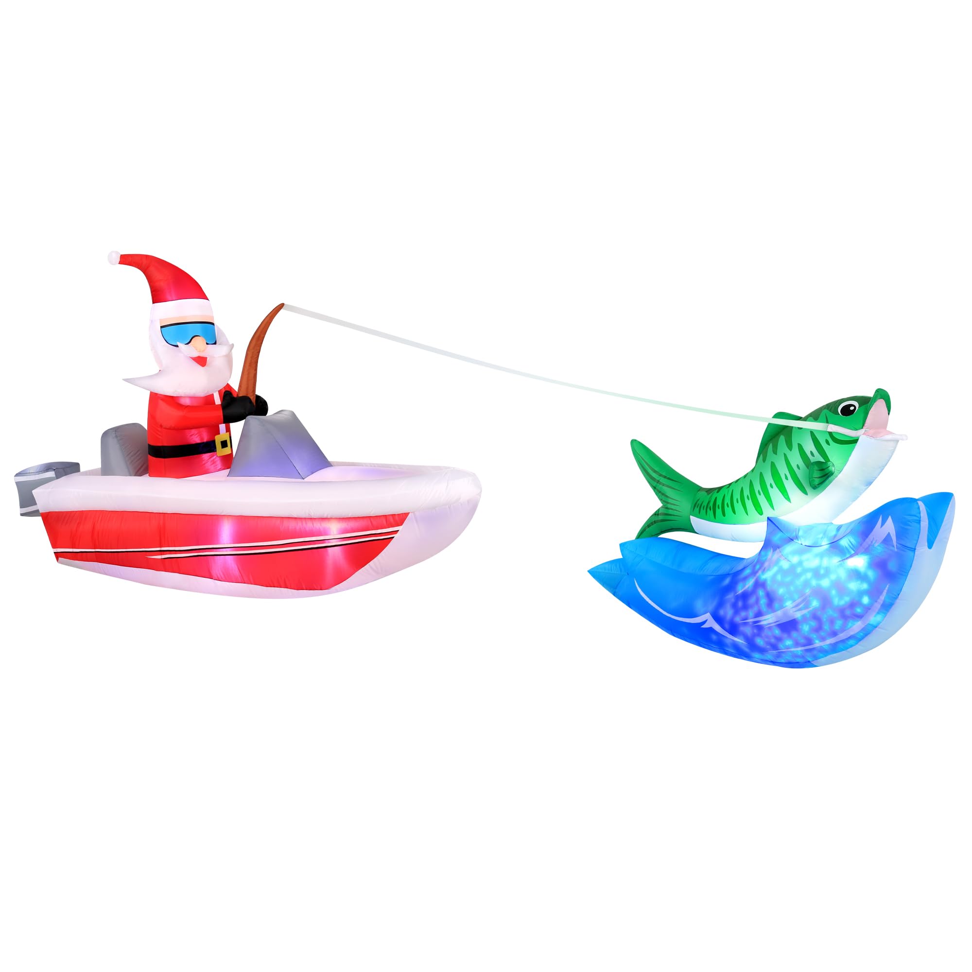 Occasions 14' Inflatable Boat Fishing Santa with Swirling Lights Inner, 4 ft Tall, Multicolored
