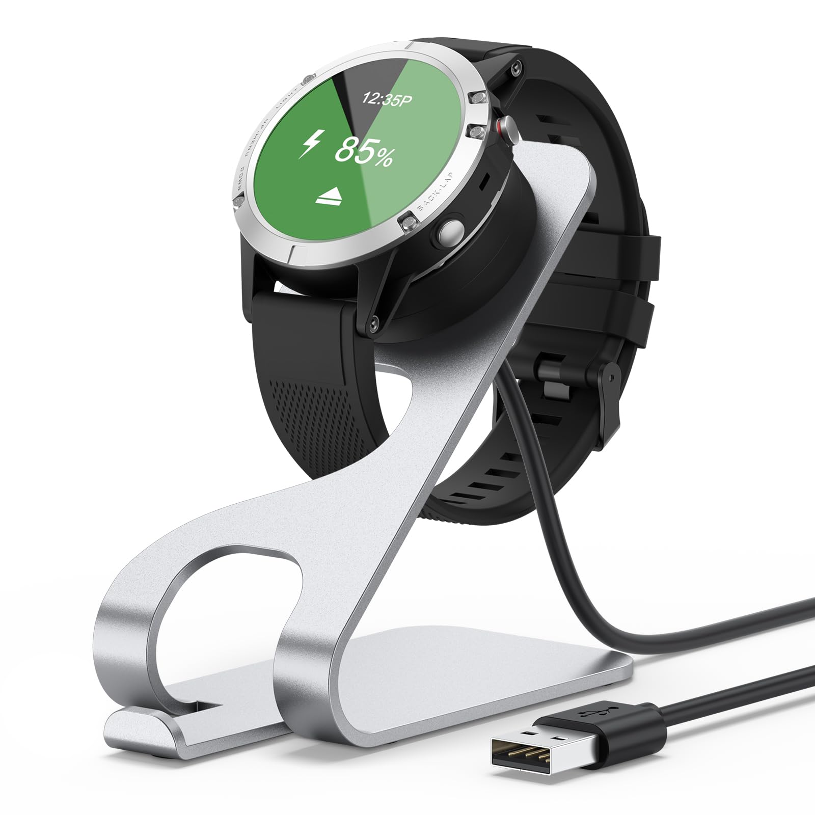 Photo 1 of Wanme Charger Stand for Garmin Watch, USB Charging Cable Dock Compatible with Garmin Vivoactive 5 4 4S 3, Venu Sq/Venu/Venu 3S 3 2S 2, Fenix 8 7 7S 7X 6 5, Forerunner 965 955 945 Smartwatch (Silver)