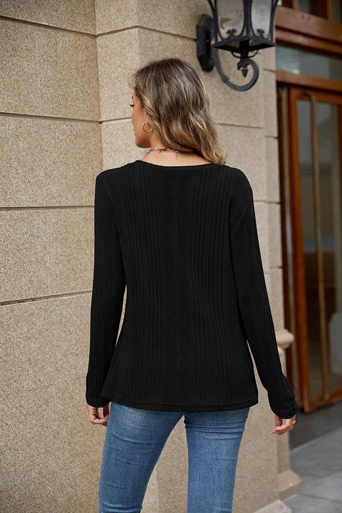 Lafural V Neck Long Sleeve Shirts for Women Casual Fall Tops Lightweight Tunic Sweaters Fashion Clothes 2024 - Image 3