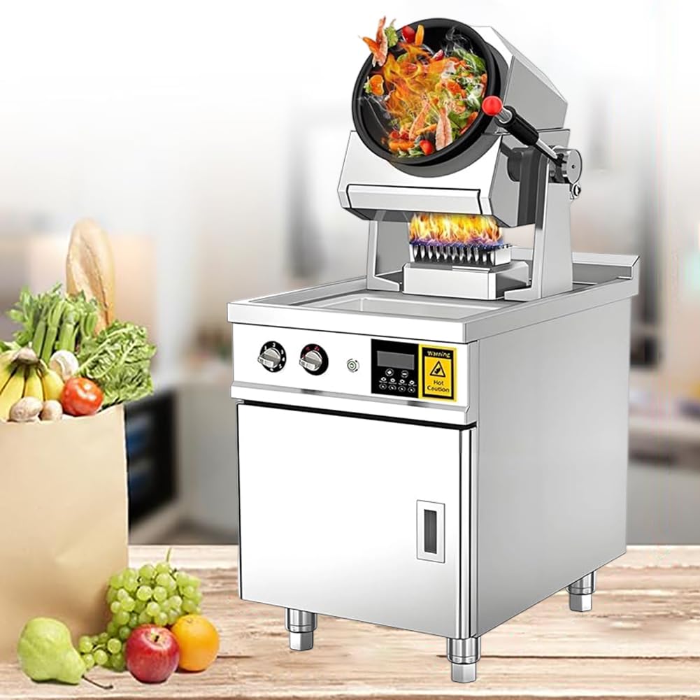 Floor-Standing Automatic Stir-Fry Cooking Machine 360 Rotating Stir-Fry Robot Slow Cooker with 4 Timer Settings and Heat Levels