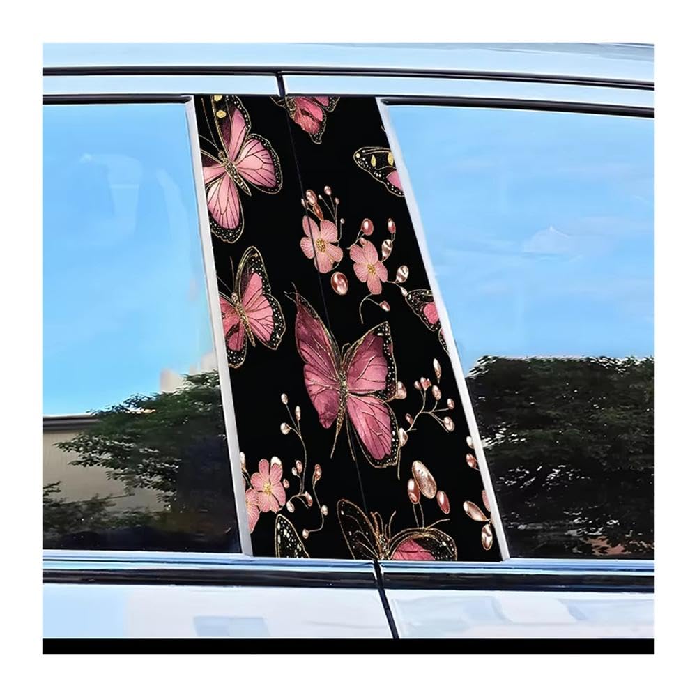 Bertdcx One Color Car Center Pillar Stickers Butterfly And Flower B-Pillar Scratch Protection Auto Parts