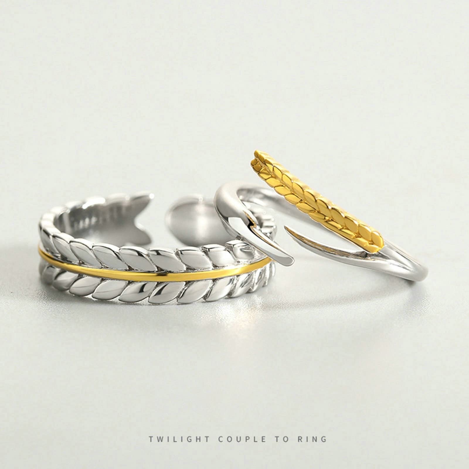 Bague de Mariage Gravé, Alliance Or et Argent Couple avec Conception de Blé Réglable Anniversaire Anneau de Bijoux Cadeau