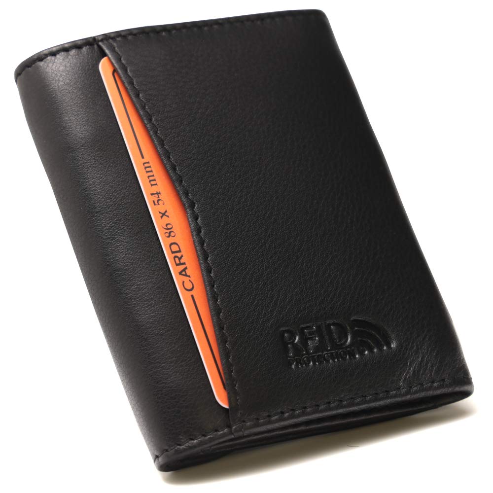 Fa.Volmer ® Mini portfel RFID z prawdziwej skóry - mały portfel w kolorze czarnym ze srebrną tkaniną Hightech #Mini-Comfort, czarny, mini, Nowoczesny