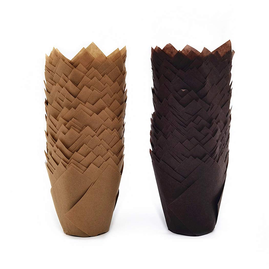Tulip Cupcake Liners – 200pcs Tulip Style Muffin Cups Paper Baking Cups Cupcake Wrappers （Brown/Natural）