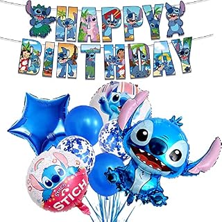 YOOYEH Lilo and Stitch Birthday Party Decorations, 1 Happy Birthday Banner 8 Balloons Latex Foil Balloons Lilo and Stitch Birthday Party Decoration Suppliesfor Boys Girls