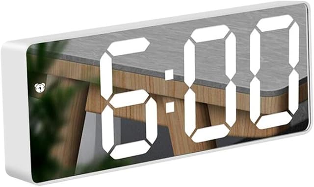 Mirror Alarm Clock LED Digital Clock with Temperature & Date Calendar, Snooze, Adjustable Brightness, Voice Control Night Mode Bedside Alarm Clocks for Bedroom, Office (White)