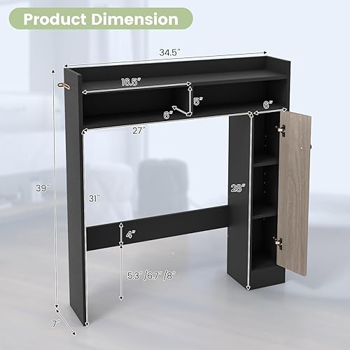 Miniatura 3 de Giantex Gabinete de almacenamiento sobre el inodoro, organizador de baño independiente con gabinete de una sola puerta y estantes abiertos, estante