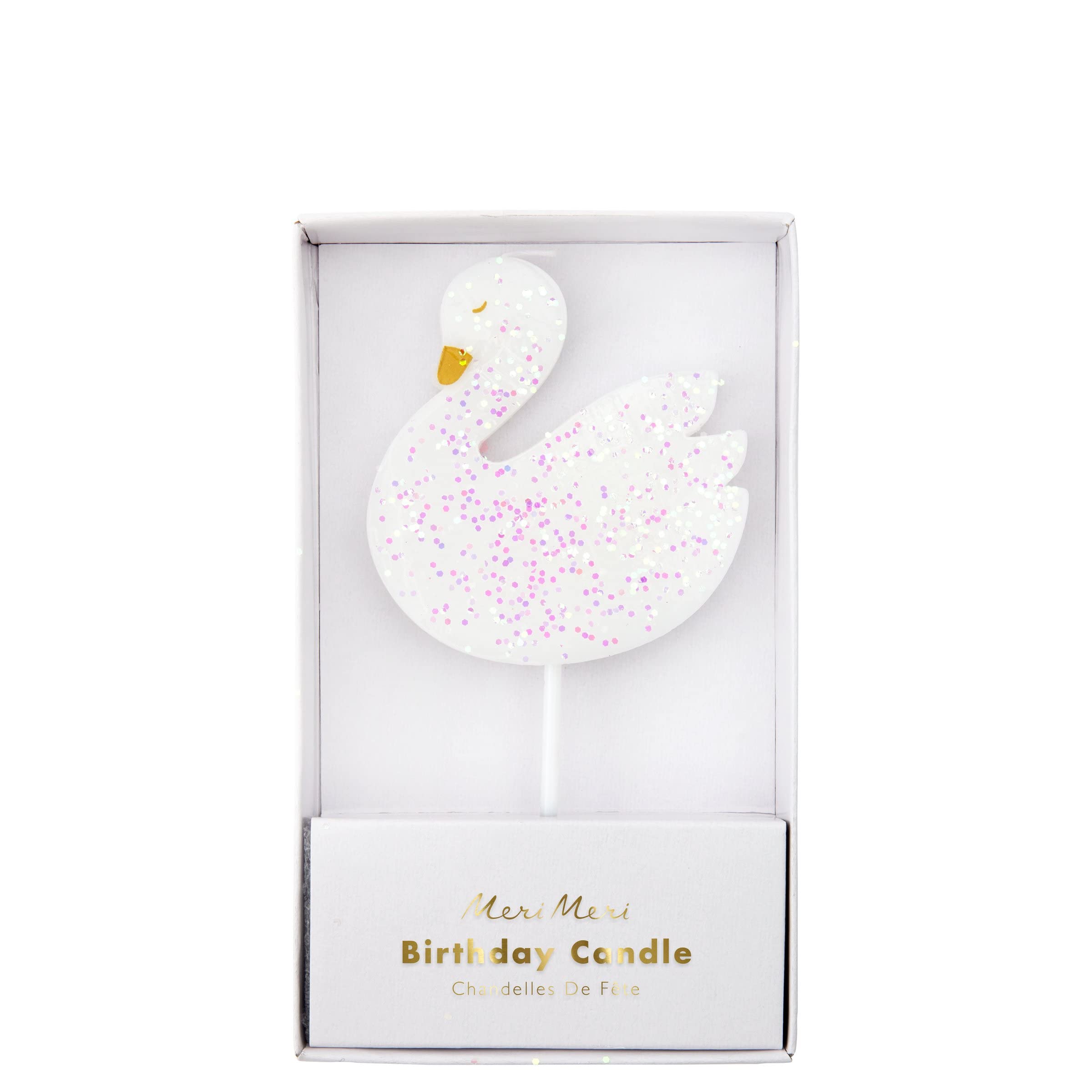 Large Swan Candle - Decorative Glitter Cake Topper for Birthdays, Baby Showers & Special Celebrations, Elegant Luxury Candle for Cakes, Cupcakes, and Party Decorations