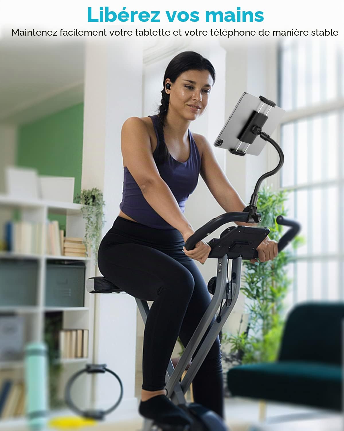 Support Tablette Vélo D'appartement, Support Tablette Vélo Elliptique, Porte Tablette Home Trainer/d'appareil de Sport, pour Galaxy Tab A8 A7 S9, iPad 9 10, iPad Pro Air Mini, 4~12.9" Tablette