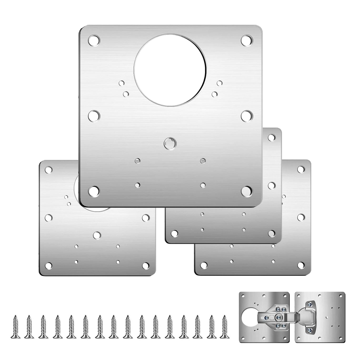 Lemiyoo 4pcs Hinge Repair Plate Kit,Cabinet Door Metal Hinge Repair Plates for Cupboard,Wardrobe,Kitchen Doors Replacement (4)