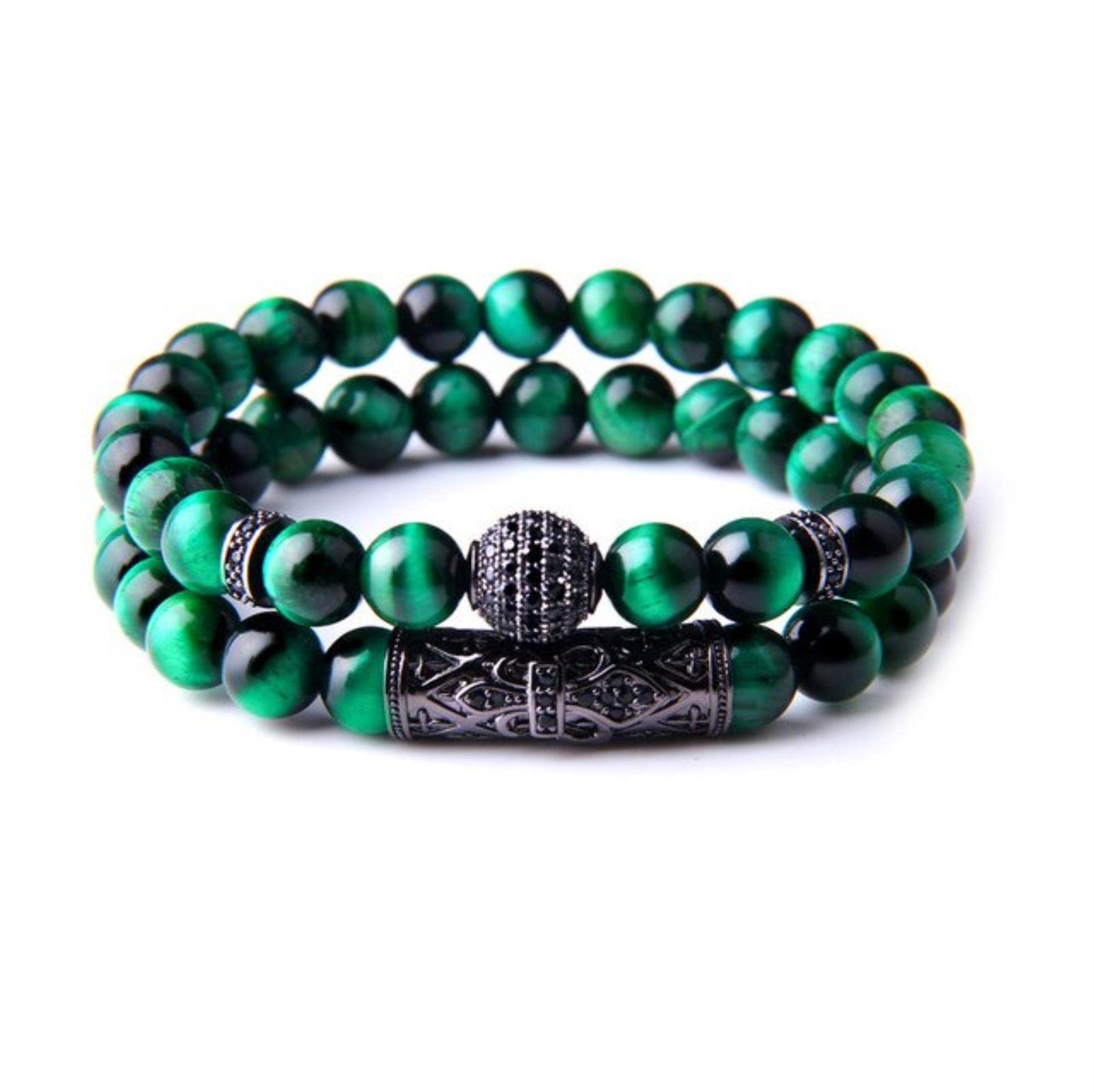 BEDT Set Di Braccialetti Da Uomo 2 Pezzi/set Braccialetti Con Occhio Di Tigre Blu Reale Per Uomo Braccialetti In Pietra Naturale Con Fascino A Mosaico Regalo Di Gioielli Di Moda