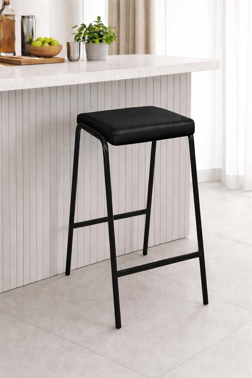 56831 Modern Sturdy Black Metal Frame Bar Stool with Black Cushioned seat/Breakfast Stool/Cafe Counter Stool 65cm Height-image-36