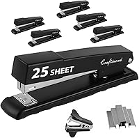 Craftinova Heavy Duty Metal Desktop Stapler, 25 Sheet Capacity Black, 6-Pack with 2000 Staples & Remover