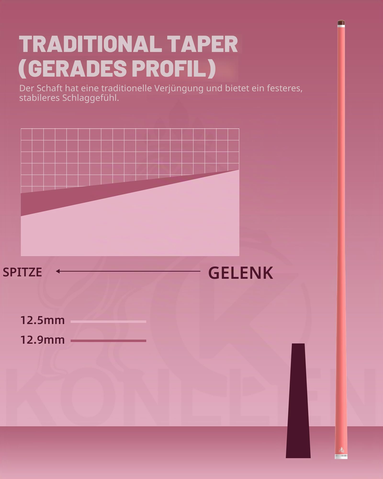 KONLLEN Karbonfaser-Pool-Queue, 147,3 cm, professionelle Poolsticks für Erwachsene, Vollcarbon-Technologie, niedrige Ablenkung, Billardqueue mit 12,5 mm Spitze