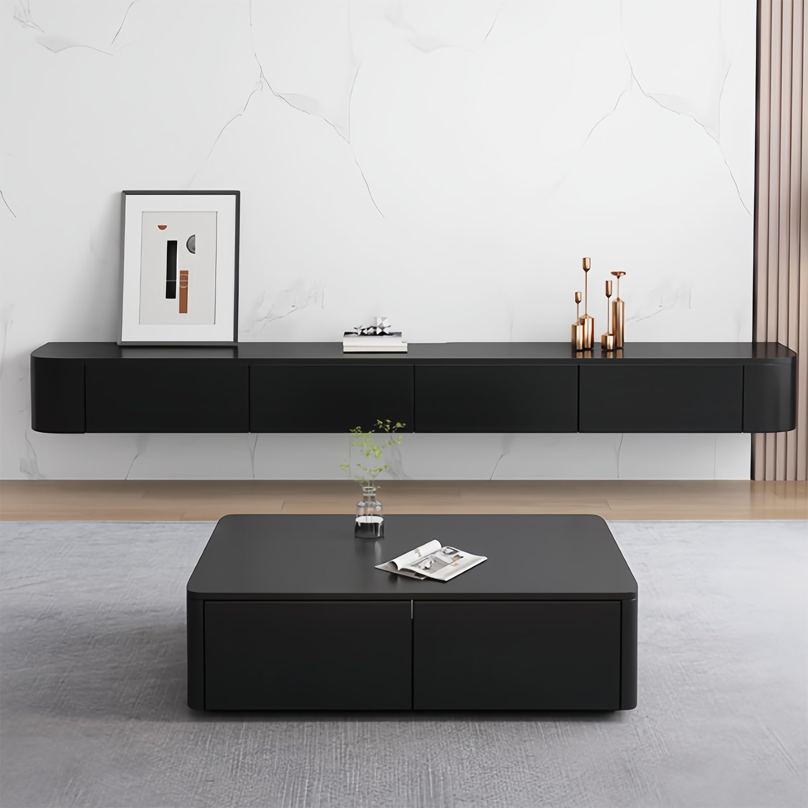 Floating TV Stand For 85 Inch TV, Modern TV Console With Storage Cabinets and Flip down doors, Suspended Entertainment Center TV Stand for Living Room