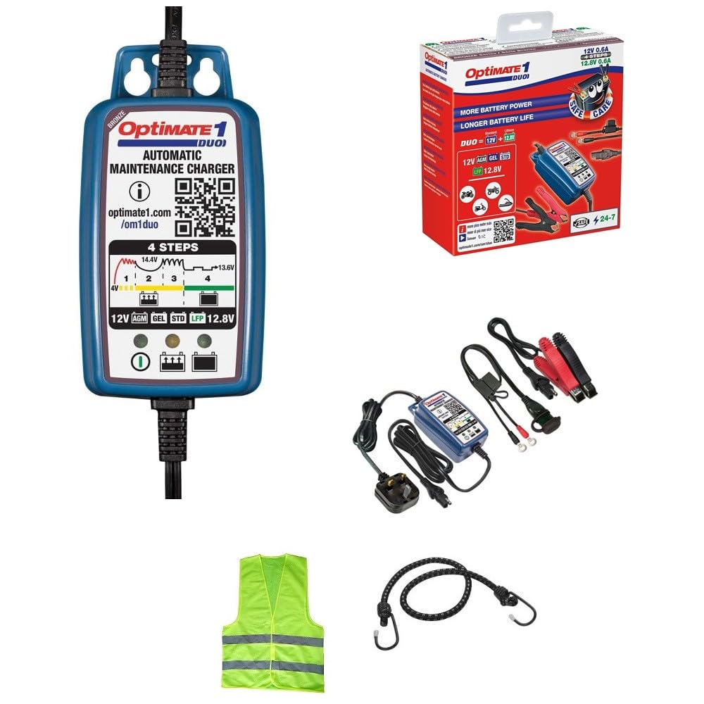 Compatible con KTM EXC 350 F Cargador DE BATERÍAS Optimate 1 Duo Plomo 4 Fases MANTENEDOR DE Carga para BATERÍAS 12V DE Plomo (STD, AGM, Gel) Y Litio DE 12.8-13.2V
