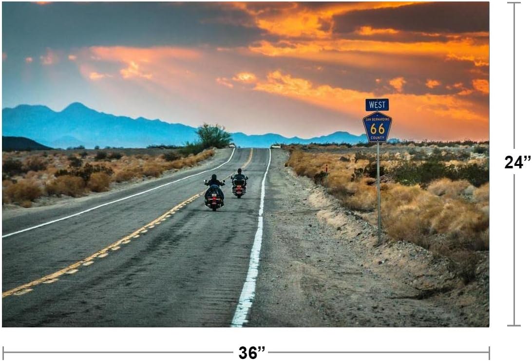 Biker Riding Motorcycle Sunset on Route 66 Photo Photograph Beach Palm Landscape Picture Ocean Scenic Tropical Nature Photography Paradise Highway Cool Wall Art Print Poster 36x24