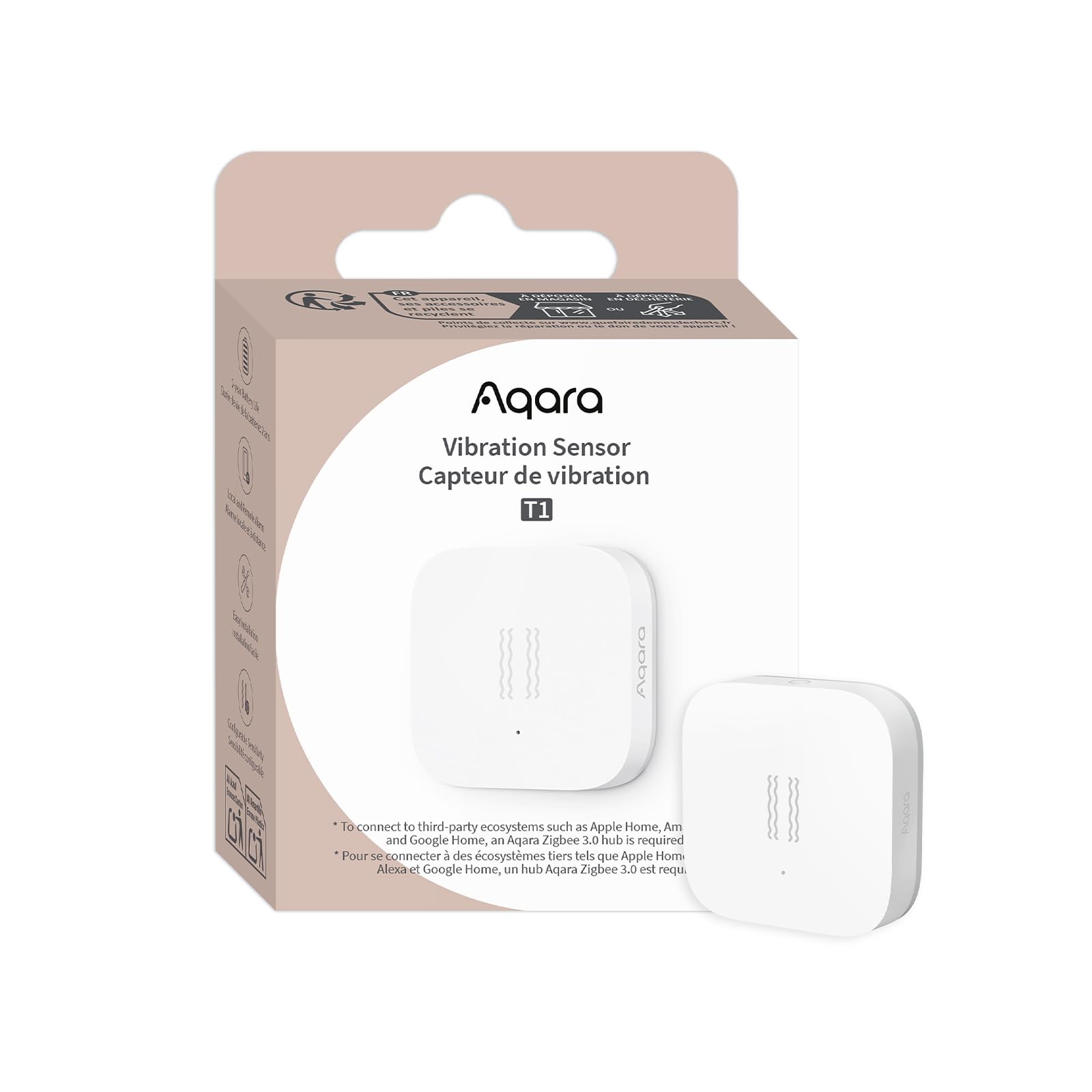 Aqara Aqara Vibration Sensor T1, Zigbee 3.0, Requires Aqara Hub, vibration, Tilt and Drop Detection, Compatible with HomeKit, Alexa, Google Home