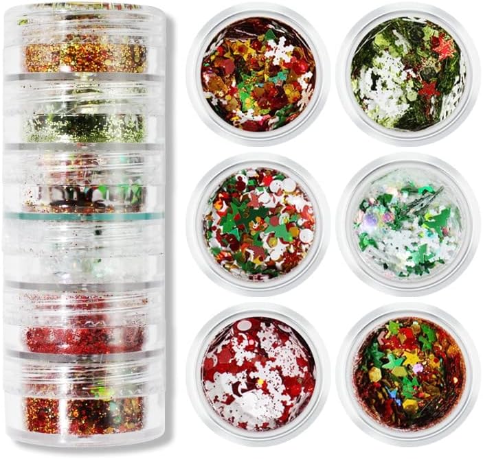 2022 Christmas Elements Nail Decoration Sequins Snowflake Christmas Tree 6 Mixed Nail Sequins Nail Accessories - (Style A, Color: Suit)