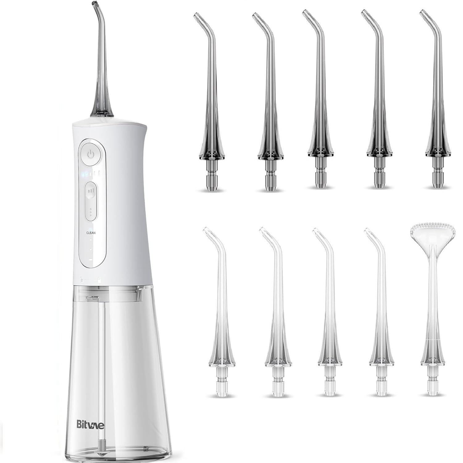 Bitvae C5 Water Dental Flosser with 10 Nozzles, 3 Modes 5 Intensities Cordless Water Teeth Cleaner Picks with Replacement Nozzles Bundle，White