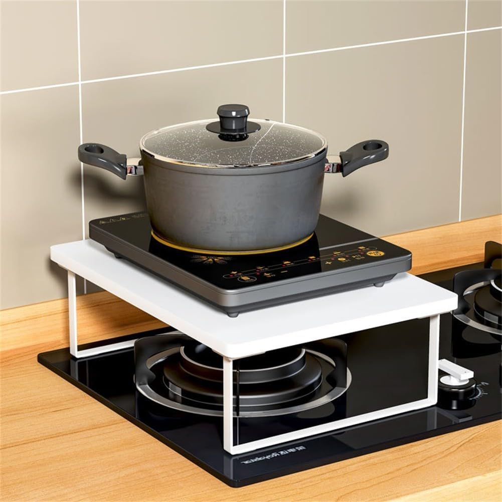 Supporto per forno a microonde in metallo e legno, organizer da cucina, con piedini antiscivolo, 30 x 40 cm, nero, bianco, giallo
