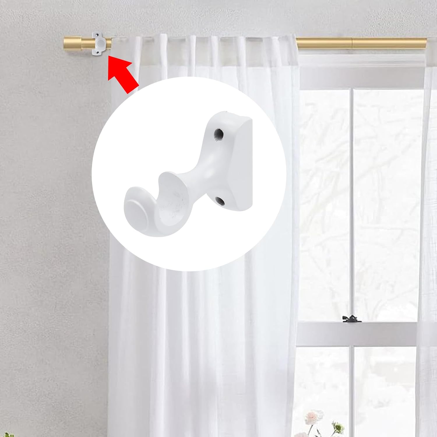 T Tulead 4 Pack Wooden Curtain Rod, 1.1" Dia White Curtain Rod Brackets for Wall, Classical Rods Mounting Brackets