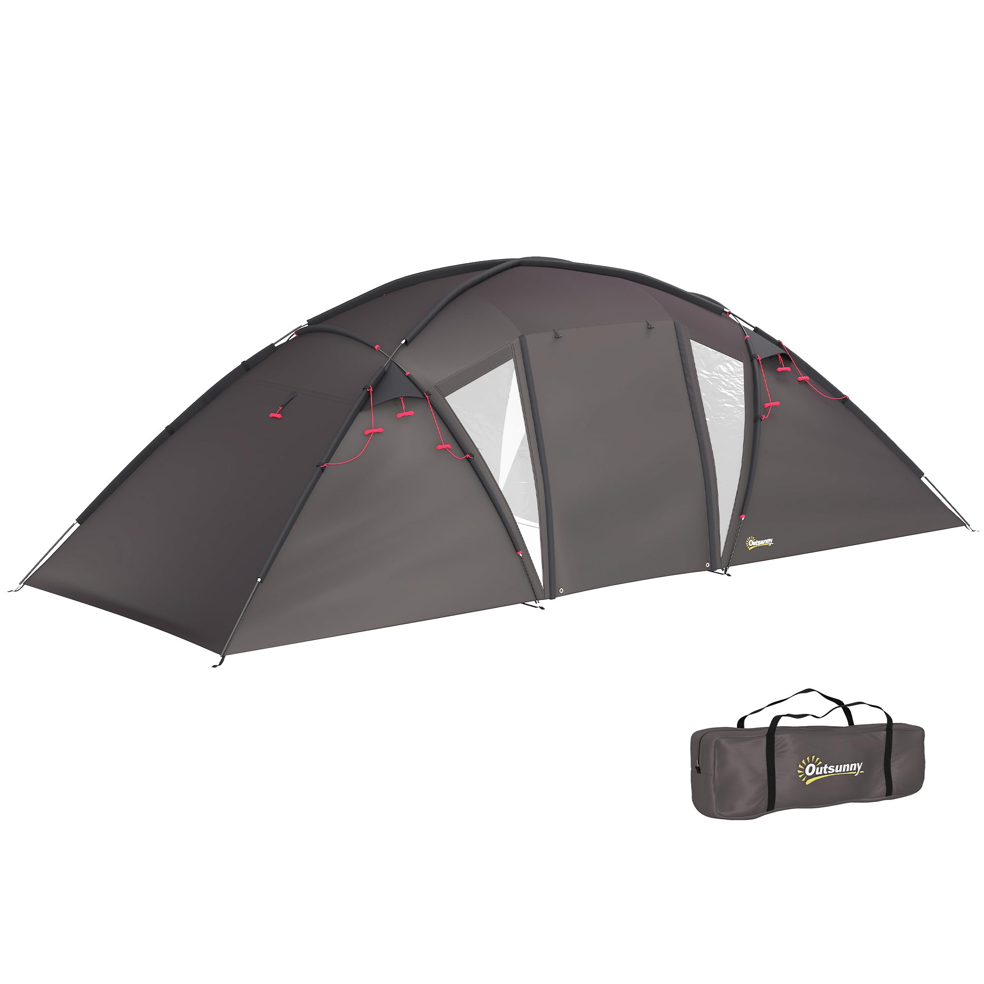 Outsunny Tente de Camping familiale pour 4-6 Personnes, Tente Tunnel imperméable 3000 mm avec 2 Portes, fenêtres, Sac de Transport, Tapis de Sol pour Camping Voyage randonnée Jardin, Noir
