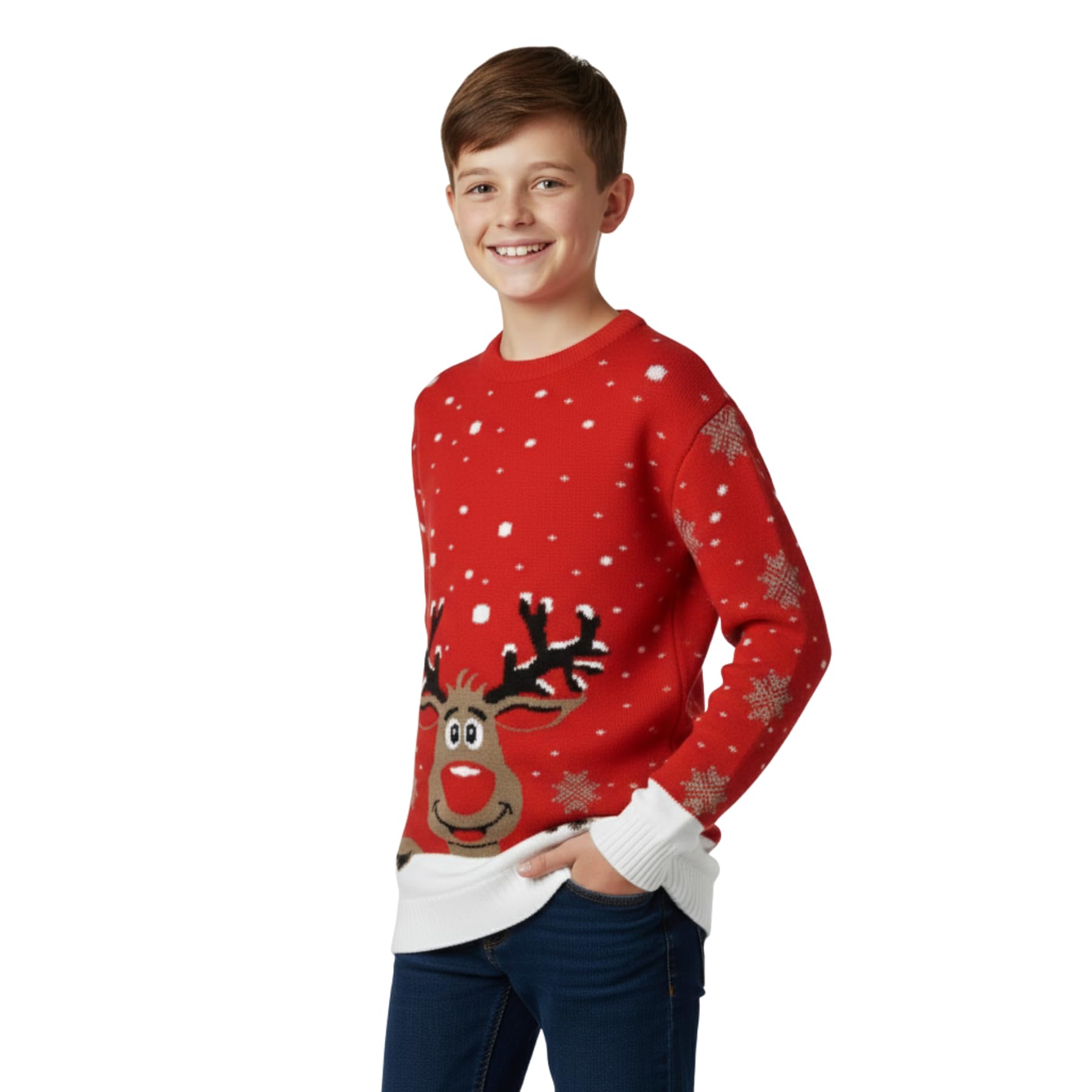 janisramone Maglione natalizio per bambini, motivo renna, maglione natalizio per ragazze, a maniche lunghe, divertente, unisex, a girocollo, maglione natalizio nero rosso, età 3-13 anni