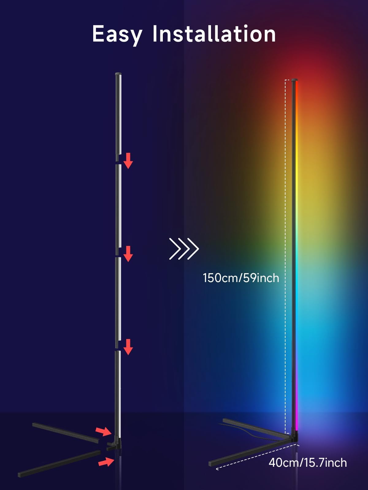 Tyute LED Stehlampe 150 cm, RGB Ecklampe Dimmbar Standleuchte Wohnzimmer