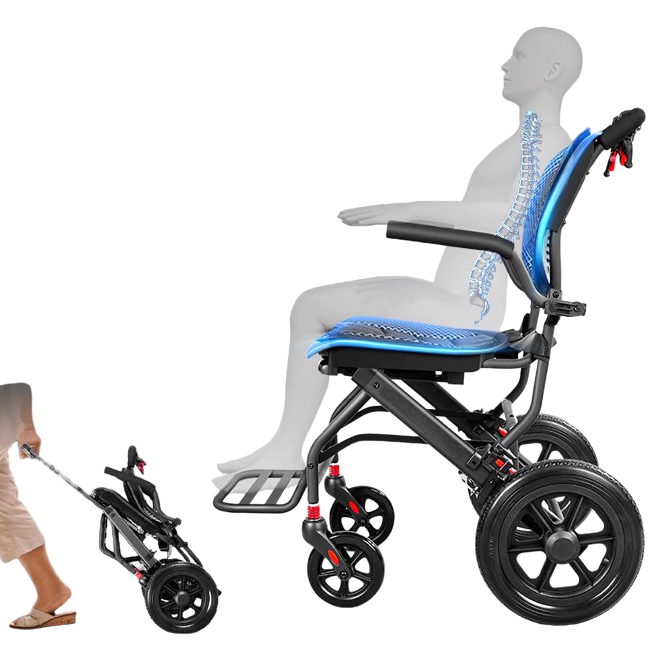 Fauteuil roulant, pliable, léger, design artificiel, en aluminium, pour la maison et les déplacements