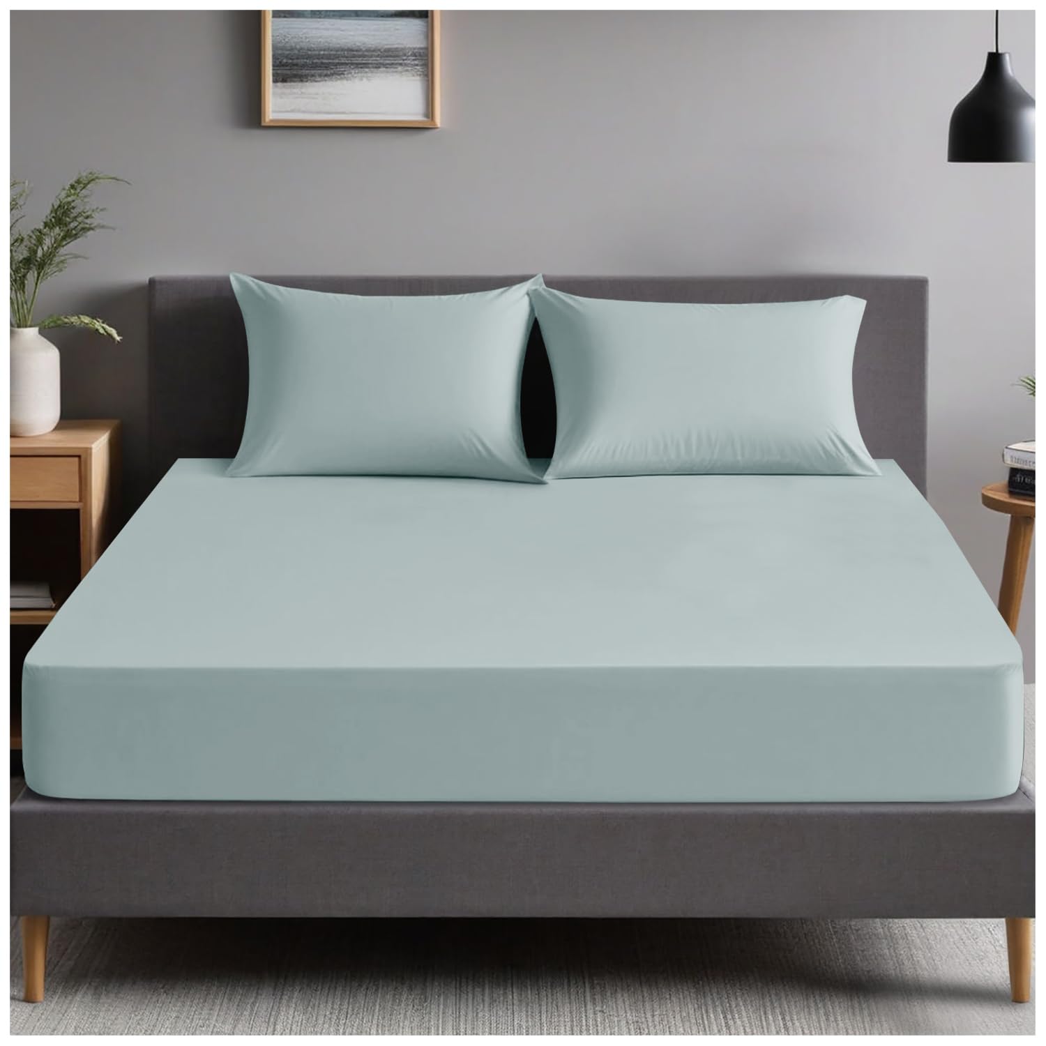 Gc Gaveno Cavailia Duck Egg Polycotton Plain Fitted Bed Sheets, Double