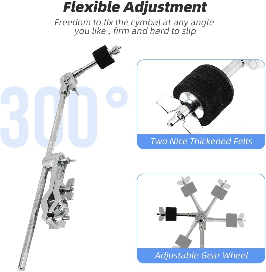 Drum Extension Arm Cymbal Boom Arm with Clamp Cymbal Attachment Arm for Drum Cymbal Parts
