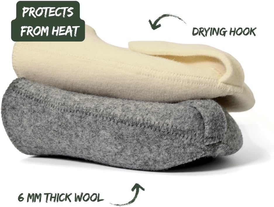 Grey and White Sauna Hat Pack of 2-100% Organic Wool Felt Hats for Russian Banya - Protect Your Head from Heat - English Sauna eBook Guide Included