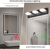 Vista 8 de Lámpara de tocador de baño de 3 luces – Moderna lámpara de baño regulable negra y dorada para baño, 3 luces sobre espejo, apliques de pared LED, luz