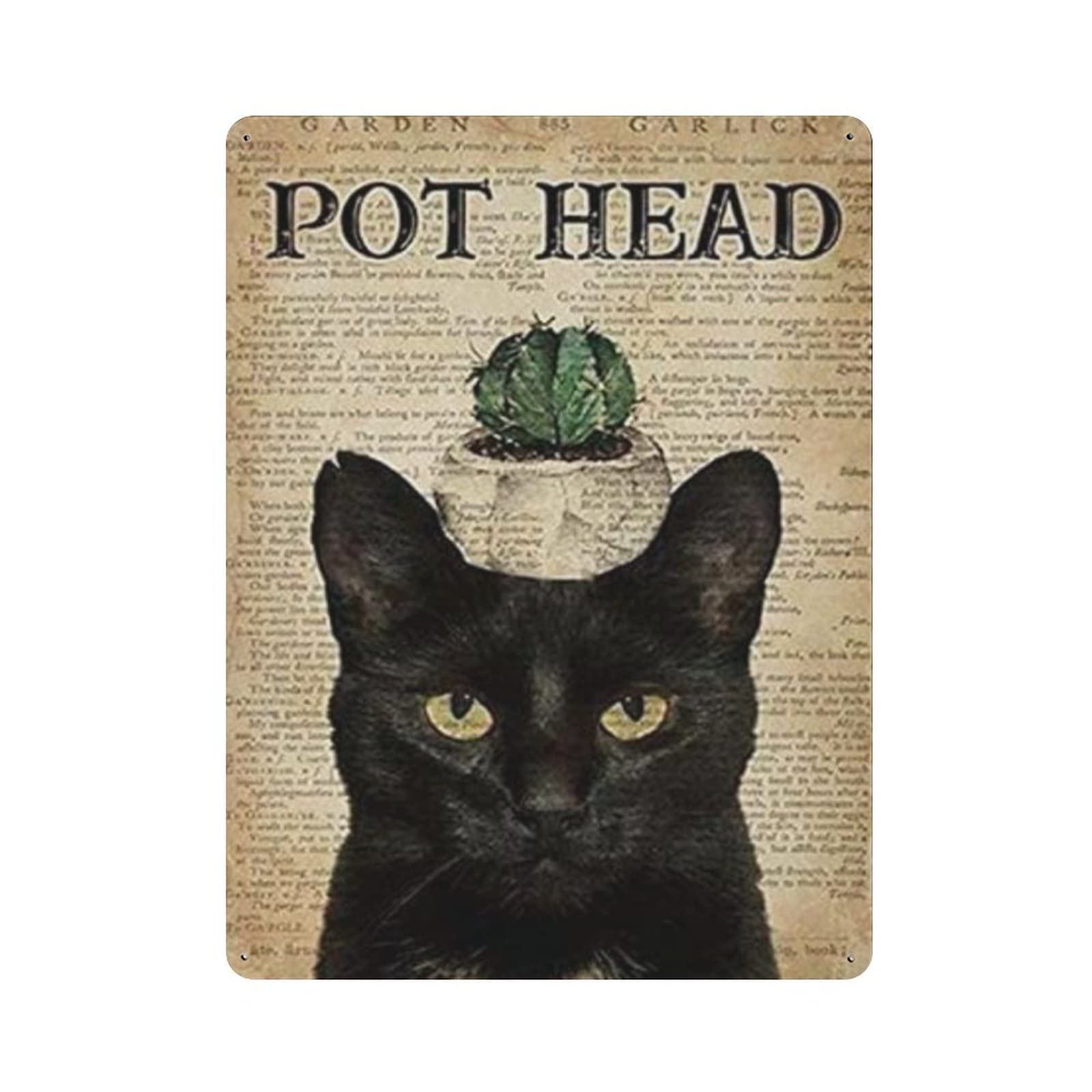 AOOEDM Cat Cactus Pot Head Vintage Metal Tin Sign for Home Coffee Shop Office Wall Art Metal Poster Garage Decor Man Cave Sign Inspirational Quote Wall Decor
