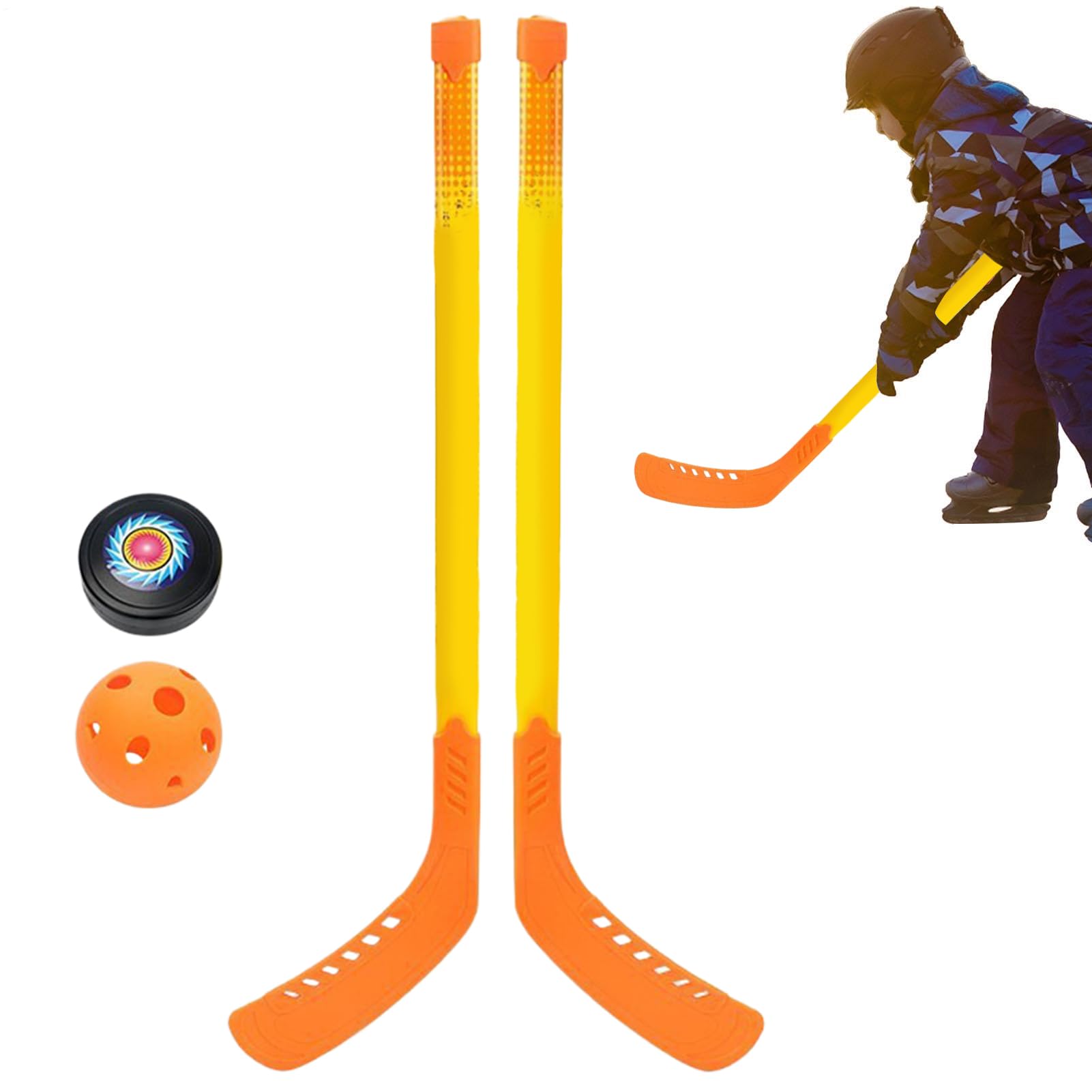 Set di bastoncini da hockey per bambini, in ABS, 70,5 x 17 x 2 cm, Ice and Field Hockey Sticks with Ball 350 g, giocattolo ergonomico leggero sportivo per interni ed esterni, per la ricreazione delle