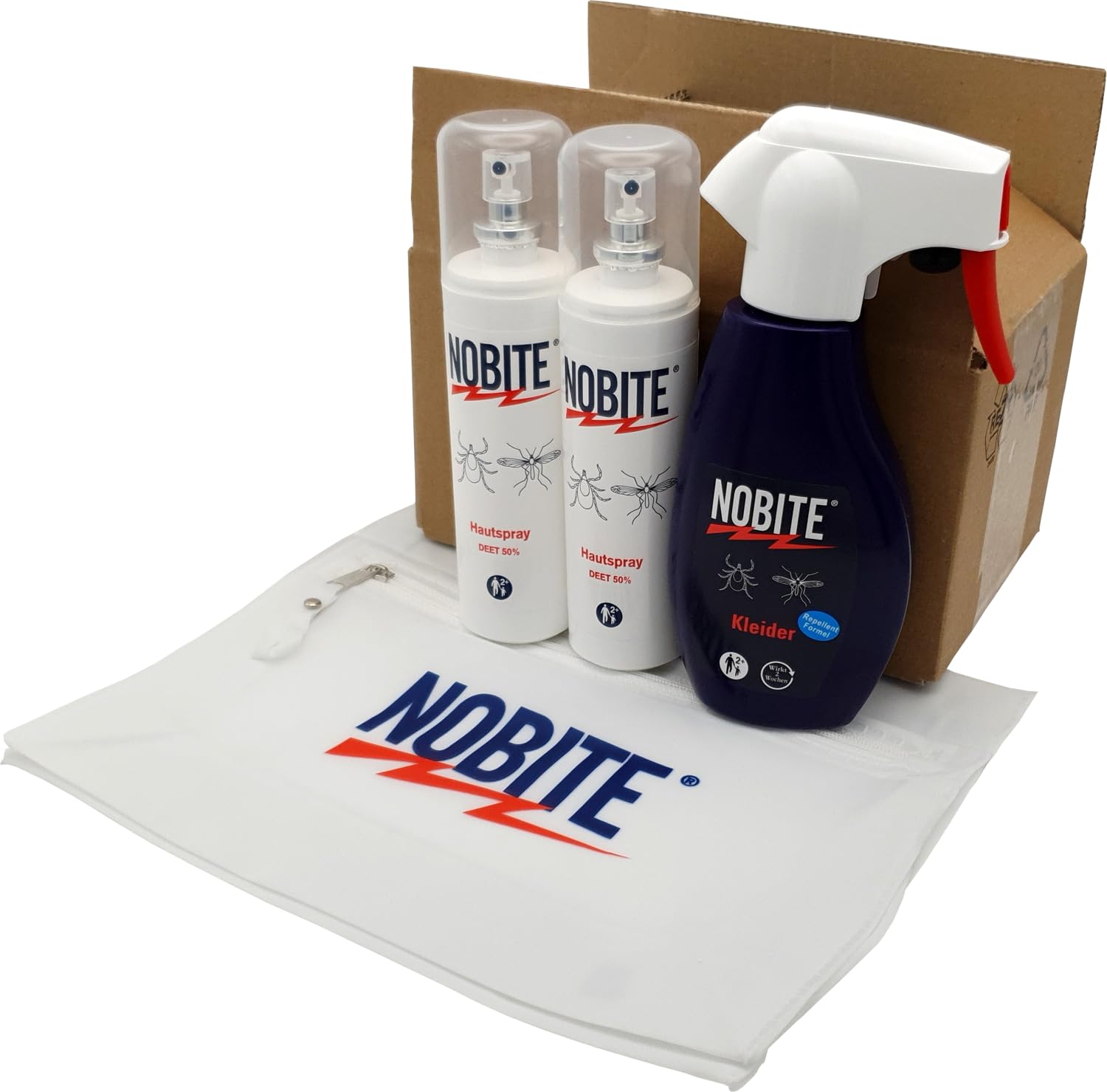NOBITE Insektenschutz Set 3-teilig mit Kulturtasche – DEET 50% Mückenspray