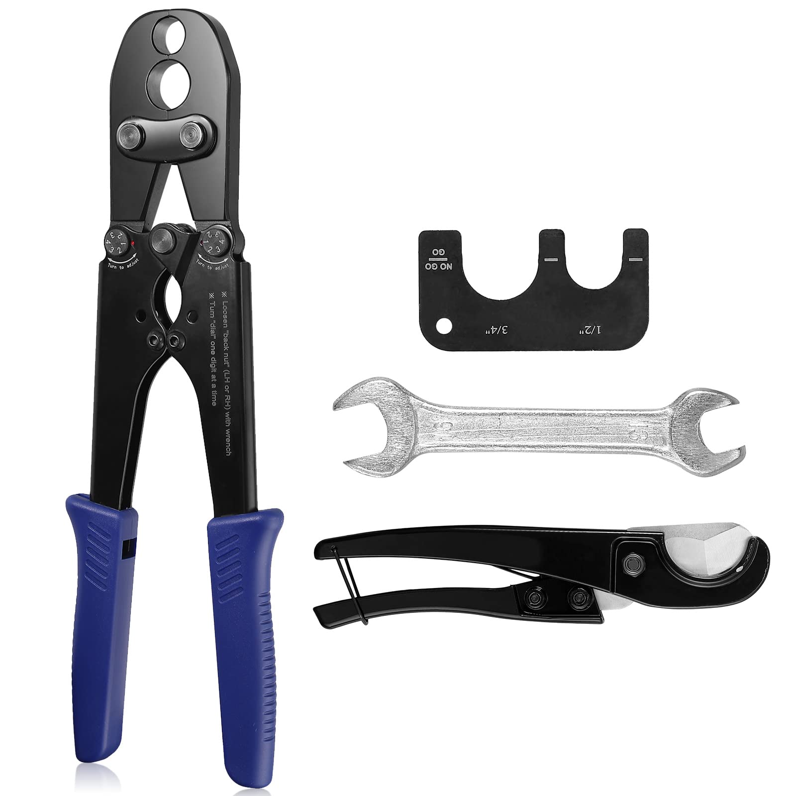 15 Inch PEX Crimping Cinch Tool Kit for 1/2" 3/4" Copper Ring with PEX Pipe Cutter and Gauge for Securing PEX Pipe Use