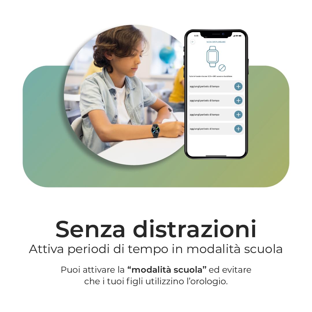 SaveFamily SLIM 4G - Smartwatch per bambini con videochiamata, chiamata, chat, pulsante SOS, cronometro e pedometro. Impermeabilità IP67. Design moderno e discreto