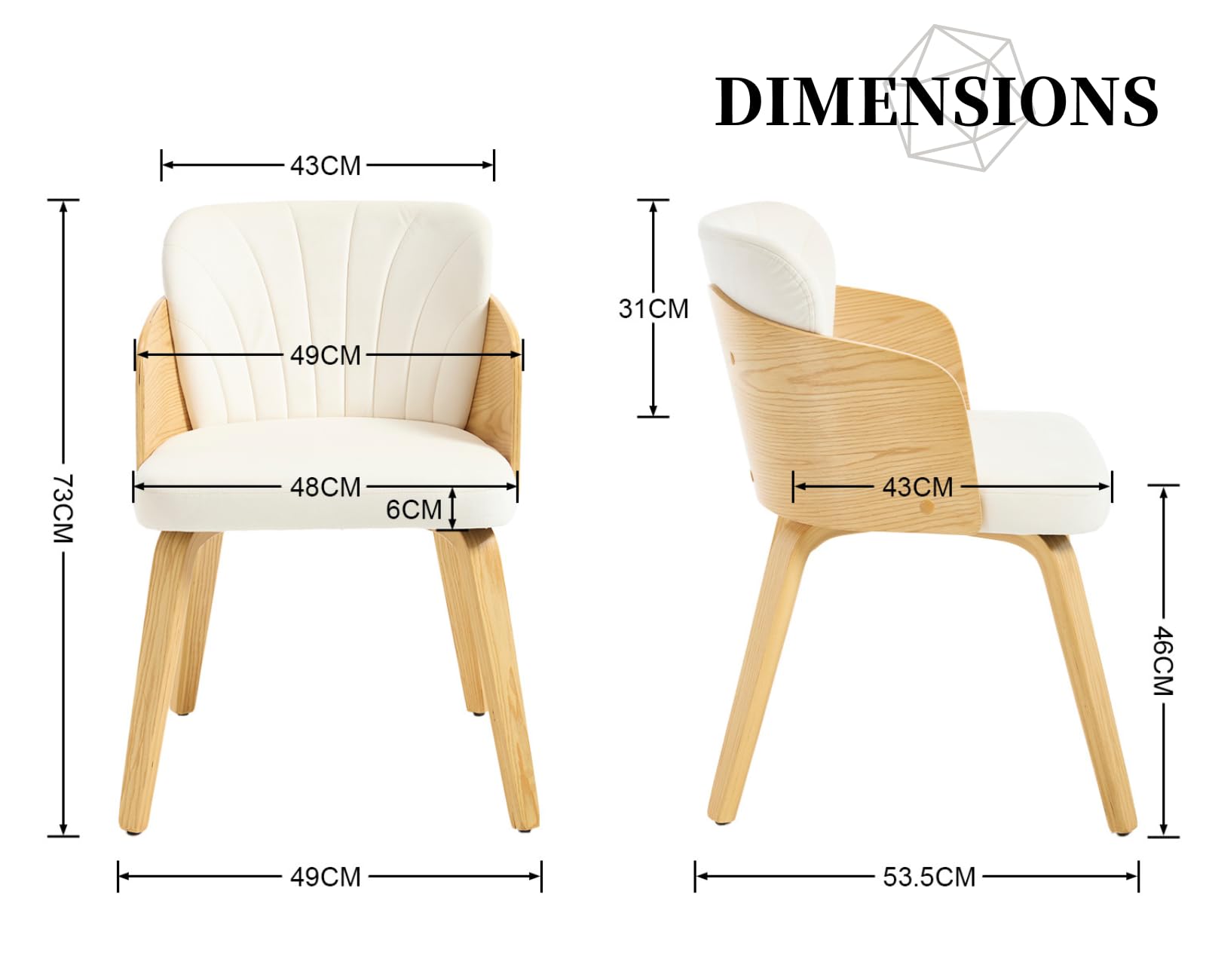 chairus 2PCS Sillas de Comedor con Estructura de Madera, Beige | Sillas de Cocina Tejido de Terciopelo, Estilo Moderna, con Patas de Madera Maciza, con Asiento y Respaldo Tapizado